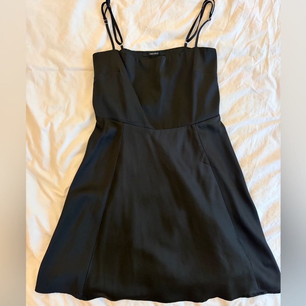 Forever 21 Black Strapless Satin A-Line Dress